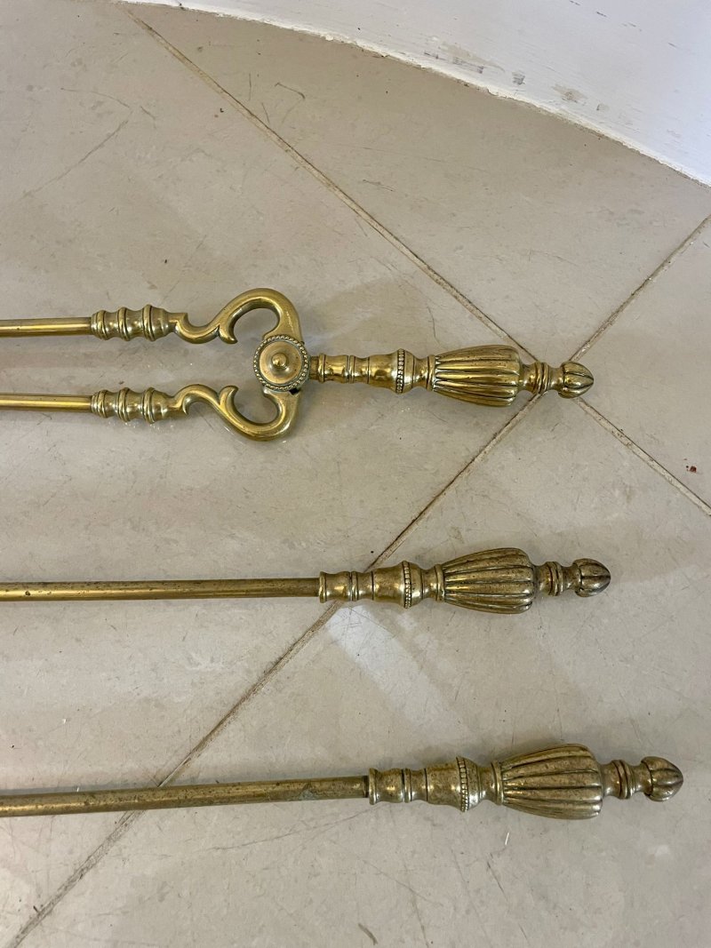 Set of Antique Victorian Quality Brass Fire Irons - Image 2